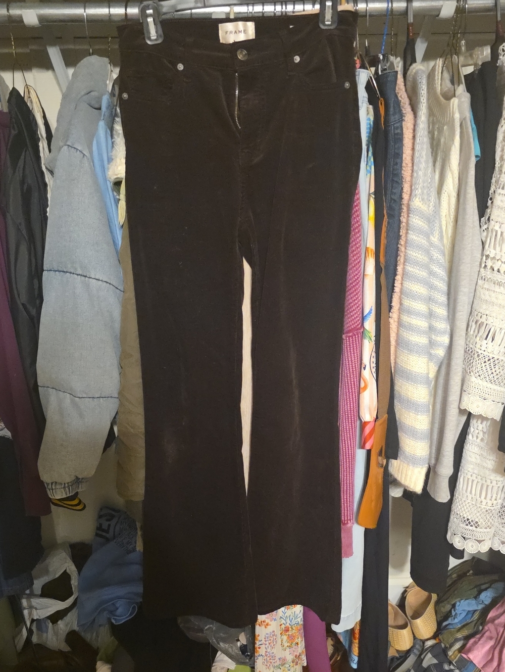 Frame Denim Women's Dark Brown Velvet Wide-Leg Jeans